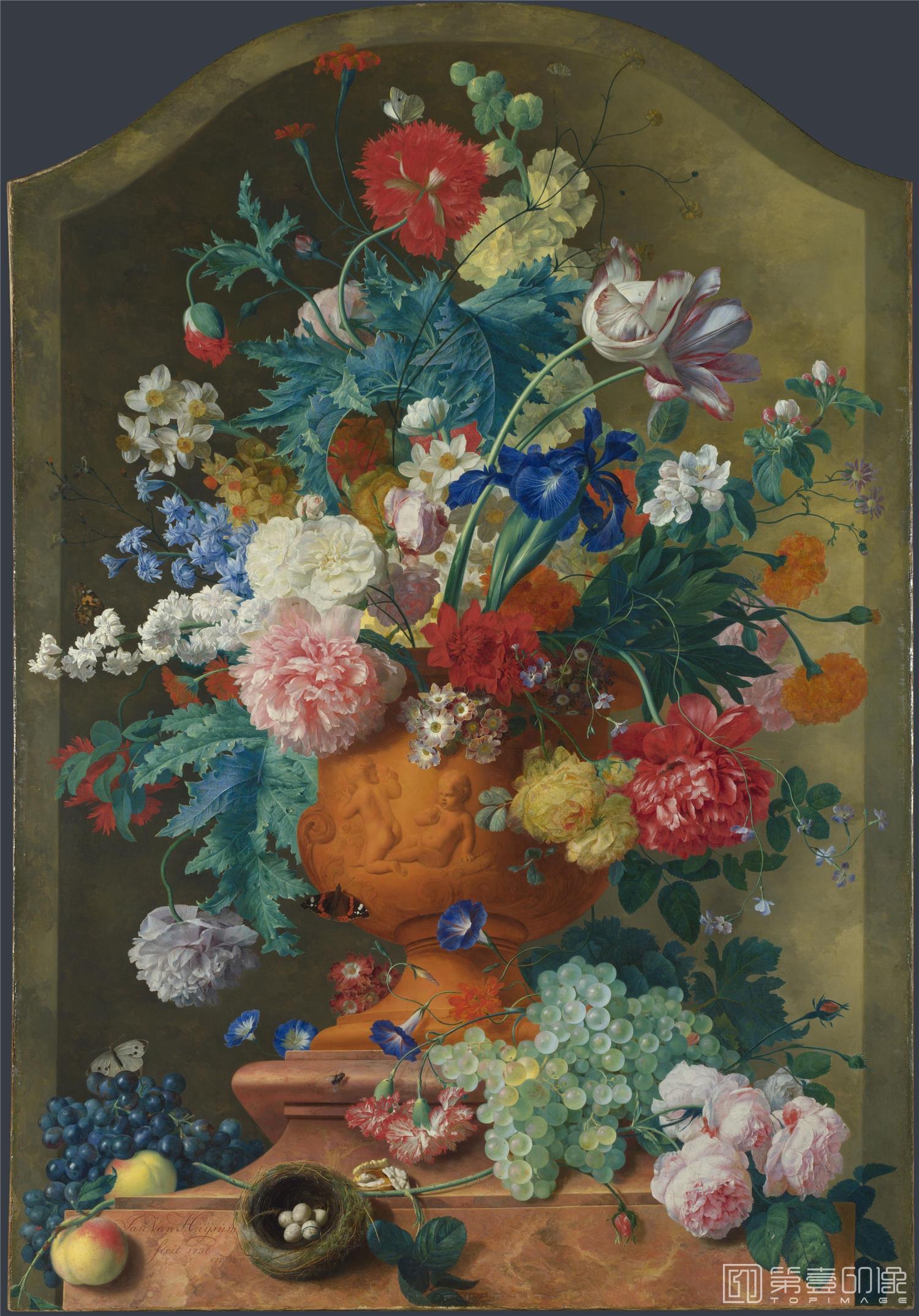 油画-英国伦敦大英国家博物馆-jan van huysum-flowers in a terra